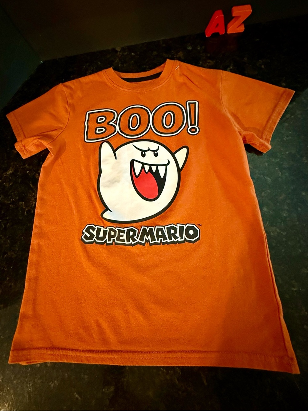 Super Mario Boys Orange Boo Ghost Halloween glow in the dark Size 7/8 small
